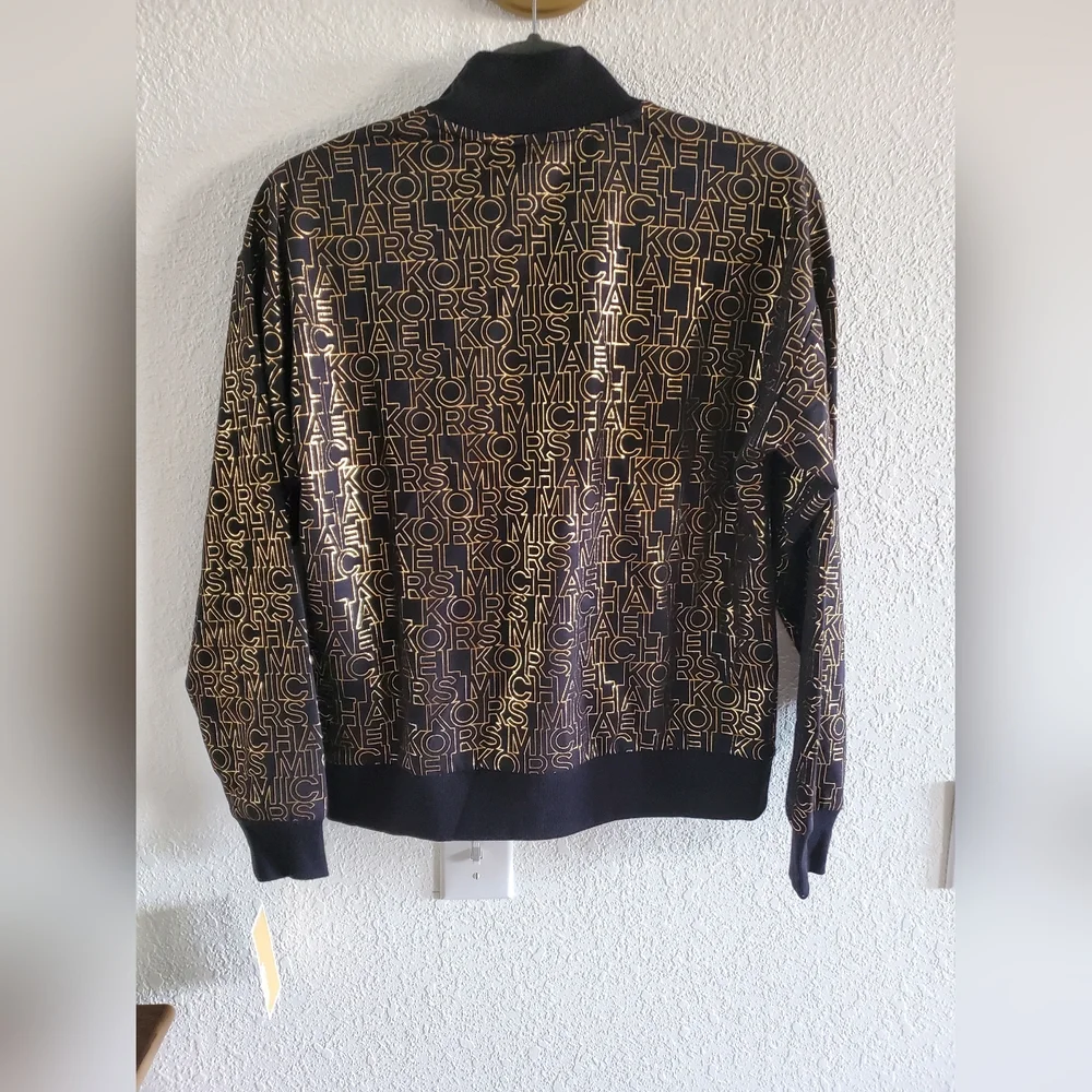 MICHAEL KORS women`s sweatshirt allover Monogram Logo 1/2 zip Size XS $98
